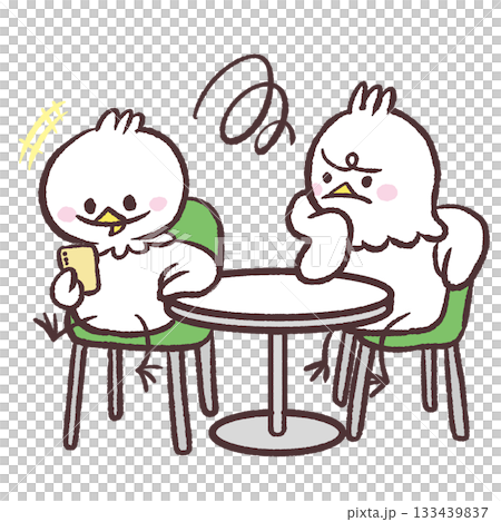 スマホに夢中な白い鳥に不満の鳥のイラスト 133439837