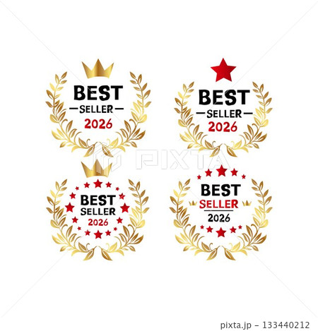 best seller 2026 Golden Best Seller Laurel Wreath Badges Set 133440212