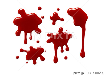Png set of red liquid splashes isolated on transparent background. concept of abstract paint droplets, creative design, artistic splash elements for decoration, digital art asset. 133440644
