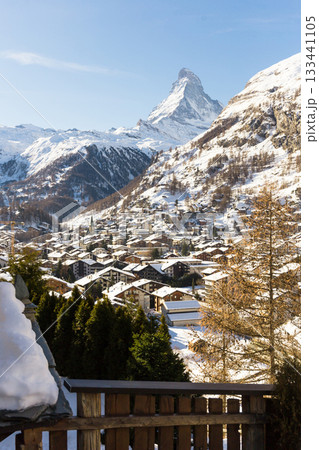 View of the Matterhorn during the day in winter. Zermatt, Switzerland View of the Matterhorn during the day in winter. Zermatt, Switzerland 133441105