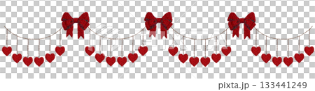 [Heart and ribbon garland] Hand embroidery illustration material 133441249