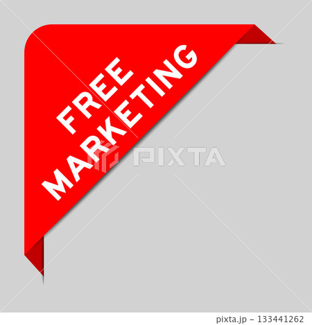 Red color of corner label banner with word free marketing on gray background 133441262