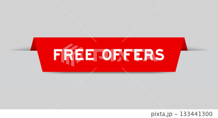 Red color inserted label with word free offers on gray background Red color inserted label with word free offers on gray background 133441300