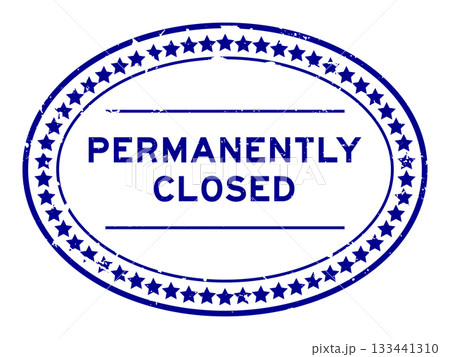 Grunge blue permanently closedword oval seal stamp on white background 133441310
