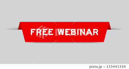 Red color inserted label with word free webinar on gray background 133441334