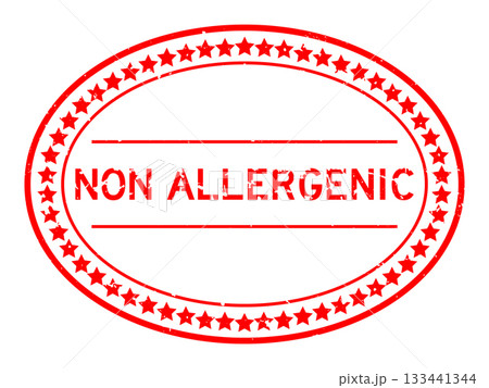 Grunge red non allergenic word oval rubber seal stamp on white background 133441344