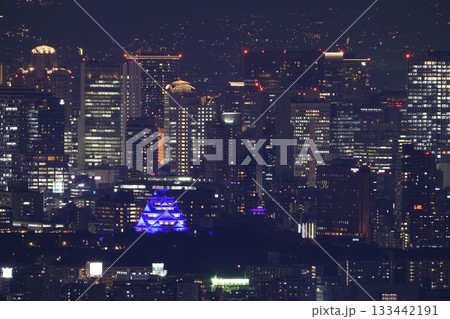 大阪城パープルライトアップ　大阪平野夜景 133442191