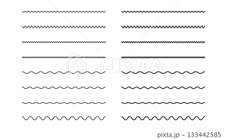 シンプルな波線のベクターイラストセット　 Black simple vector wavy line 133442585