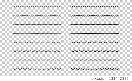 シンプルな波線のベクターイラストセット　 Black simple vector wavy line 133442585