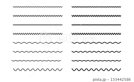 シンプルな波線のベクターイラストセット Black simple vector wavy line シンプルな波線のベクターイラストセット Black simple vector wavy line 133442586