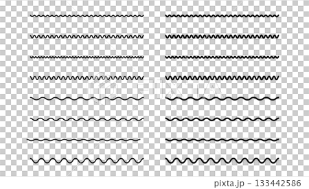 シンプルな波線のベクターイラストセット Black simple vector wavy line シンプルな波線のベクターイラストセット Black simple vector wavy line 133442586