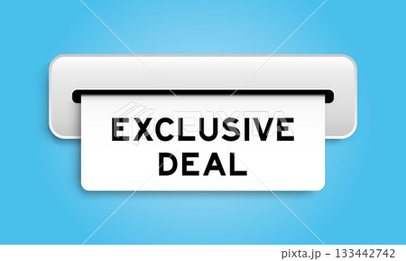 White coupon banner with word exclusive deal from machine on blue color background 133442742