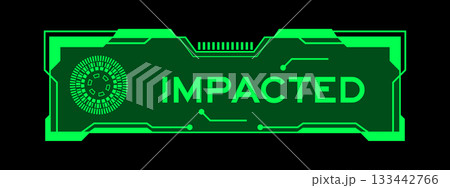 Green color of futuristic hud banner that have word impacted on user interface screen on black background Green color of futuristic hud banner that have word impacted on user interface screen on black background 133442766