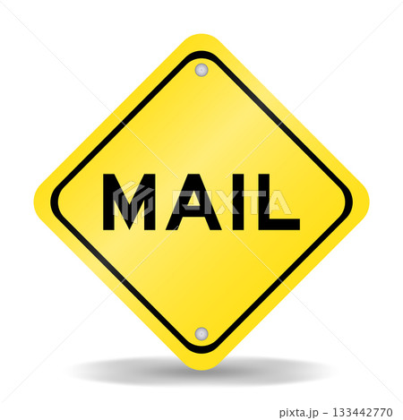 Yellow color transportation sign with word mail on white background 133442770