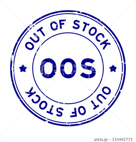 Grunge blue OOS out of stock word round rubber seal stamp on white background 133442773