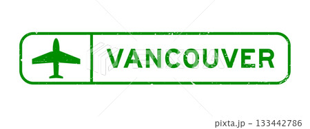 Grunge green vancouver word with plane icon square rubber seal stamp on white background 133442786