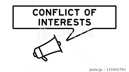 Megaphone icon with speech bubble in word conflict of interests on white background 133442793