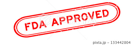 Grunge red FDA approved word rubber seal stamp on white background 133442804