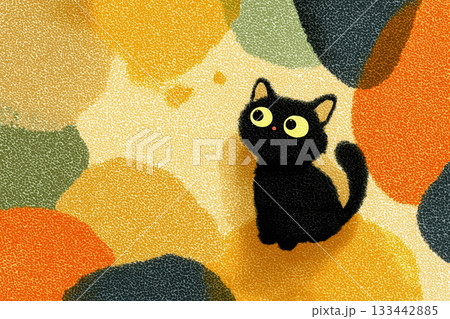星と丸模様が散りばめられた子猫のポップな背景素材 133442885