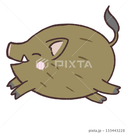 笑顔のイノシシが走るイラスト 133443228