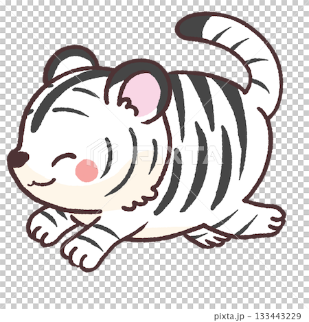 一幅描繪一隻微笑的白虎奔跑的插圖 133443229