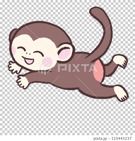 Illustration of a smiling monkey running on all fours Illustration of a smiling monkey running on all fours 133443237