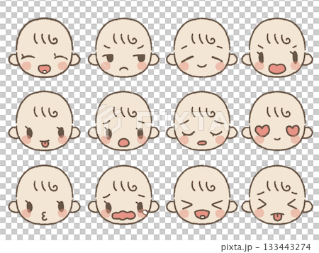 手描きの赤ちゃんの表情セット1 133443274