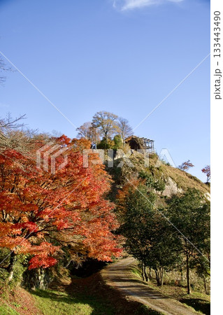 岐阜・苗木城址　紅葉に包まれた歴史遺構の秋景色 133443490