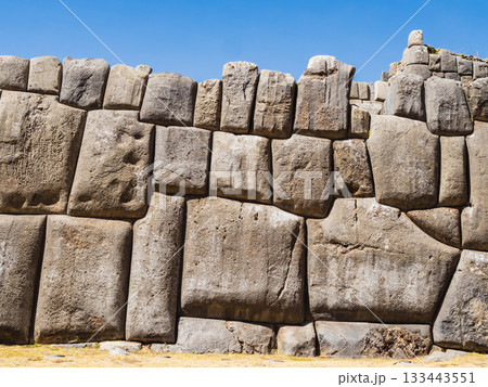 Close-up view of the massive stone walls of the Inca archaeological site of Saqsaywaman, Cusco, Peru Close-up view of the massive stone walls of the Inca archaeological site of Saqsaywaman, Cusco, Peru 133443551