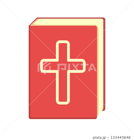 Red bible icon isolated on white background. red book with Christian cross on cover. vector book flat sign Red bible icon isolated on white background. red book with Christian cross on cover. vector book flat sign 133443646