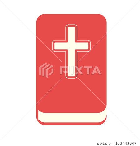 Red bible icon isolated on white background. red book with Christian cross on cover. vector book flat sign Red bible icon isolated on white background. red book with Christian cross on cover. vector book flat sign 133443647