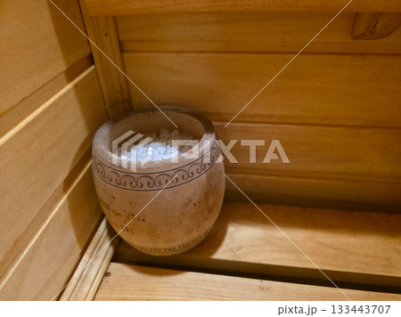 Sauna Wooden Pot with Aromatic Salt Crystals Sauna Wooden Pot with Aromatic Salt Crystals 133443707