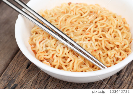 Spicy instant noodles on bowl Spicy instant noodles on bowl 133443722