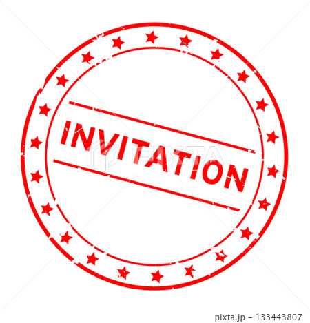 Grunge red invitation word round rubber seal stamp on white background 133443807