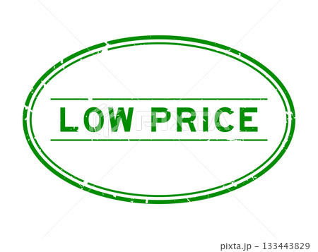 Grunge green low price word oval rubber seal stamp on white background 133443829
