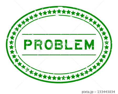 Grunge green problem word oval rubber seal stamp on white background 133443834