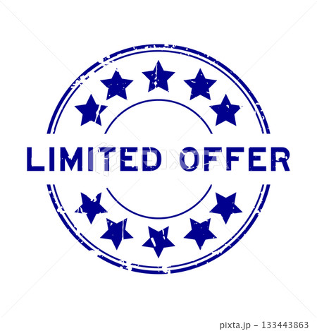 Grunge blue limited offer word with star icon round rubber seal stamp on white background Grunge blue limited offer word with star icon round rubber seal stamp on white background 133443863