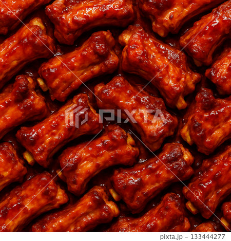 スペアリブ・BBQ・甘辛ダレが絡んだ肉のパターン背景 スペアリブ・BBQ・甘辛ダレが絡んだ肉のパターン背景 133444277