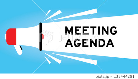 Color megaphone icon with word meeting agenda in white banner on blue background 133444281