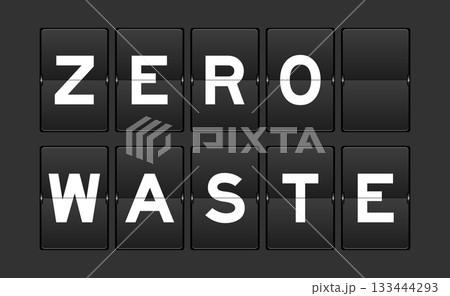 Black color analog flip board with word zero waste on gray background 133444293