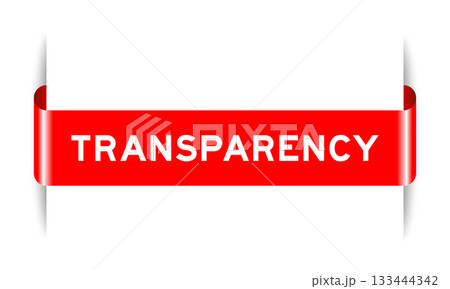 Red color inserted label banner with word transparency on white background 133444342