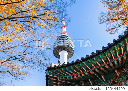 秋のソウル　南山タワーと八角亭 133444409