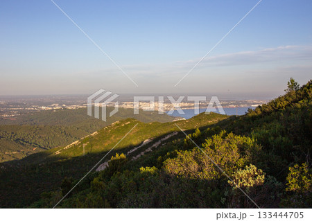 Scenic Valley and Forest Hills Under Bright Sky Scenic Valley and Forest Hills Under Bright Sky 133444705