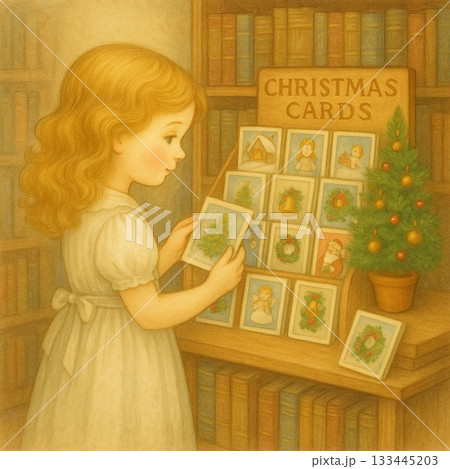 クリスマスカードを眺める女の子　dolly series　Generative AI 133445203