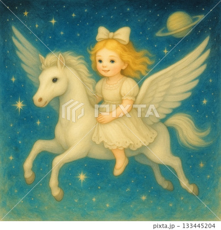 夜空を舞うペガサスとエンジェル dolly series イラスト Generative AI