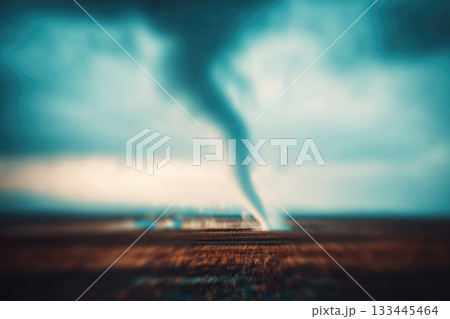 Blurred tornado touching ground in open field, dramatic swirling clouds, intense weather, natural disaster, rural landscape, powerful storm, atmospheric mood Blurred tornado touching ground in open field, dramatic swirling clouds, intense weather, natural disaster, rural landscape, powerful storm, atmospheric mood 133445464