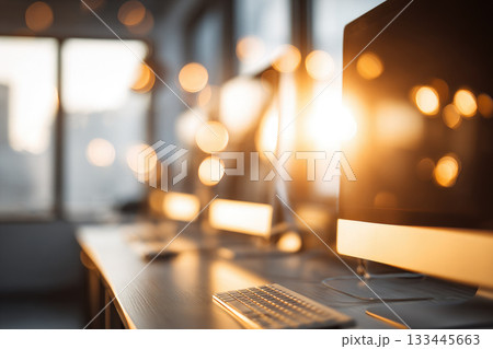 Defocused office desk area with computer...のイラスト素材 [133445663] - PIXTA