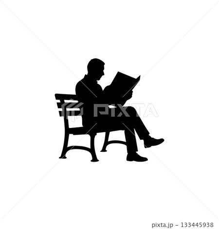 man sitting on bench reading newspaper silhouette isolated on white background man sitting on bench reading newspaper silhouette isolated on white background 133445938