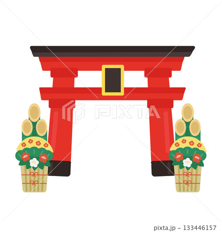 鳥居  神社　門松　新年  イラスト 133446157