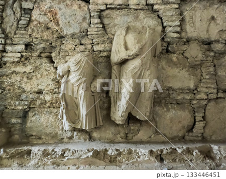 Heritage Gandhara stupa carvings Mohra Muradu ruins Taxila Pakistan 133446451